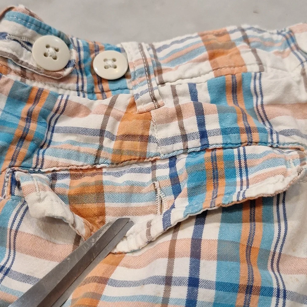Vintage 90s Y2k Abercrombie & Fitch Frat Boy AS IS Plaid Orange Blue Shorts SzLg